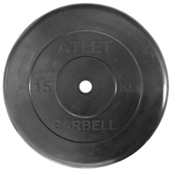 Диск обрезиненный черный Atlet Barbell d-26 15 кг - фото 75959