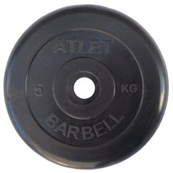 Диск обрезиненный черный Atlet Barbell d-26 5 кг - фото 75963