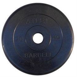 Диск обрезиненный черный Atlet Barbell d-51 20 кг - фото 77051