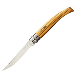 Нож филейный Opinel №10,  нержавеющая сталь, рукоять оливковое дерев, чехол, деревянный футляр - фото 96514