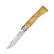 Нож Opinel №7 Nature, нержавеющая сталь, рукоять самшит, гравировка листья